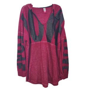 NOBO Wine Colored Sparkly Love Printed Hoodie